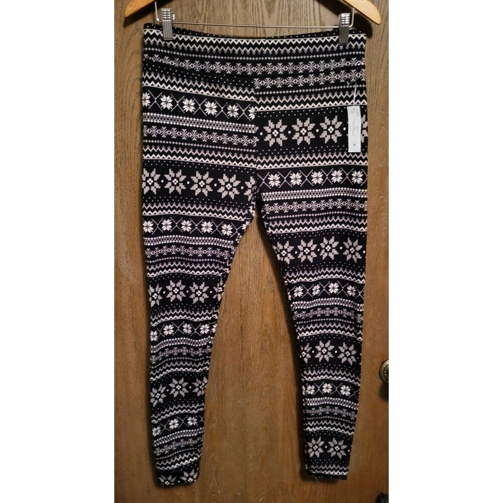 Time & Tru Womens Soft Fair Isle Leggings Black Size Large